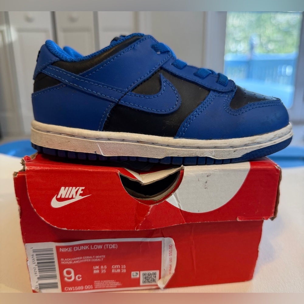 Nike Kids Dunk Low Black and Blue Sneakers